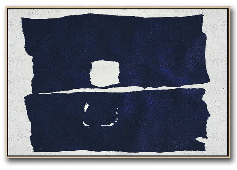 Original Art Acrylic Painting,Horizontal Abstract Painting Navy Blue Minimalist Painting On Canvas,Big Art Canvas